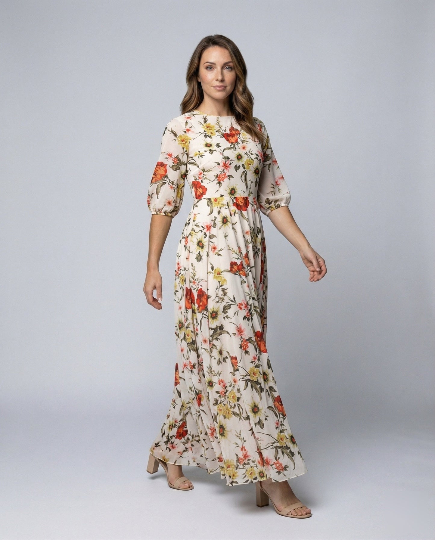 Damen Maxikleid Floral Mit Bindegürtel - Norvielle