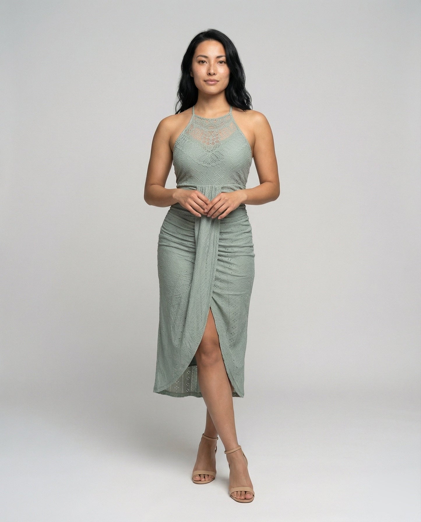 Damen Midikleid Gehäkelt Neckholder Mit Schlitz - Norvielle