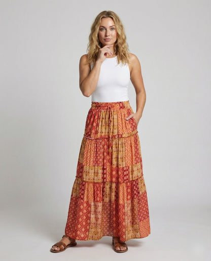 Damen Maxirock Patchwork Boho Stil - Norvielle