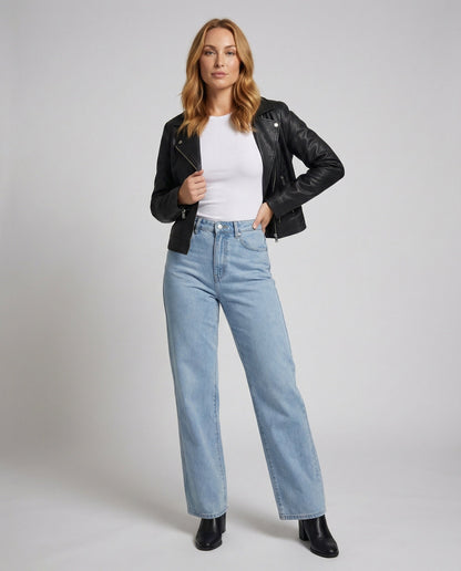 Damen Denim-Hose Weites Bein Hochgeschnitten - Norvielle
