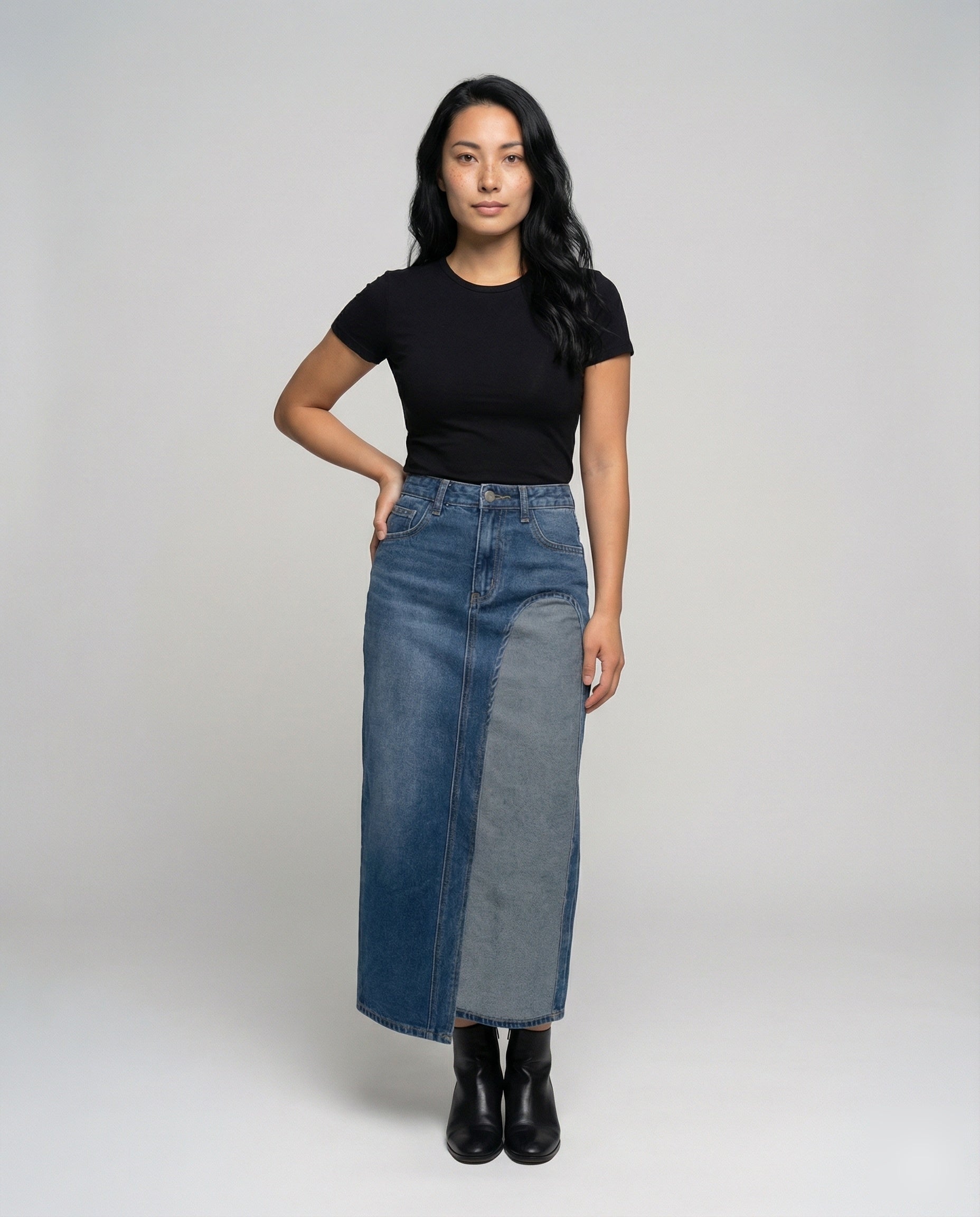 Damen Maxirock Hochgeschnittene Jeansrock mit Seiteneinsatz - Norvielle