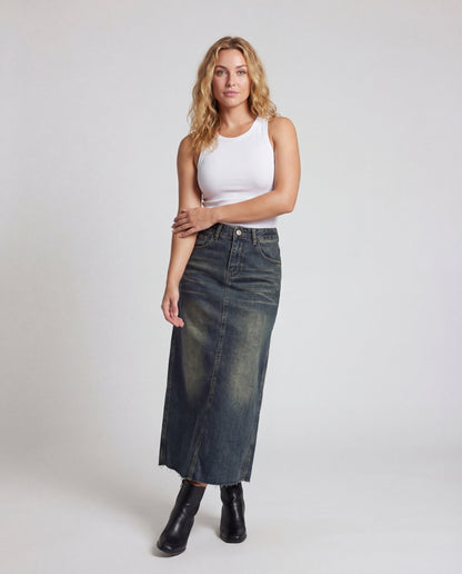 Damen Hochtaillierter Jeansrock Mit Waschung - Norvielle