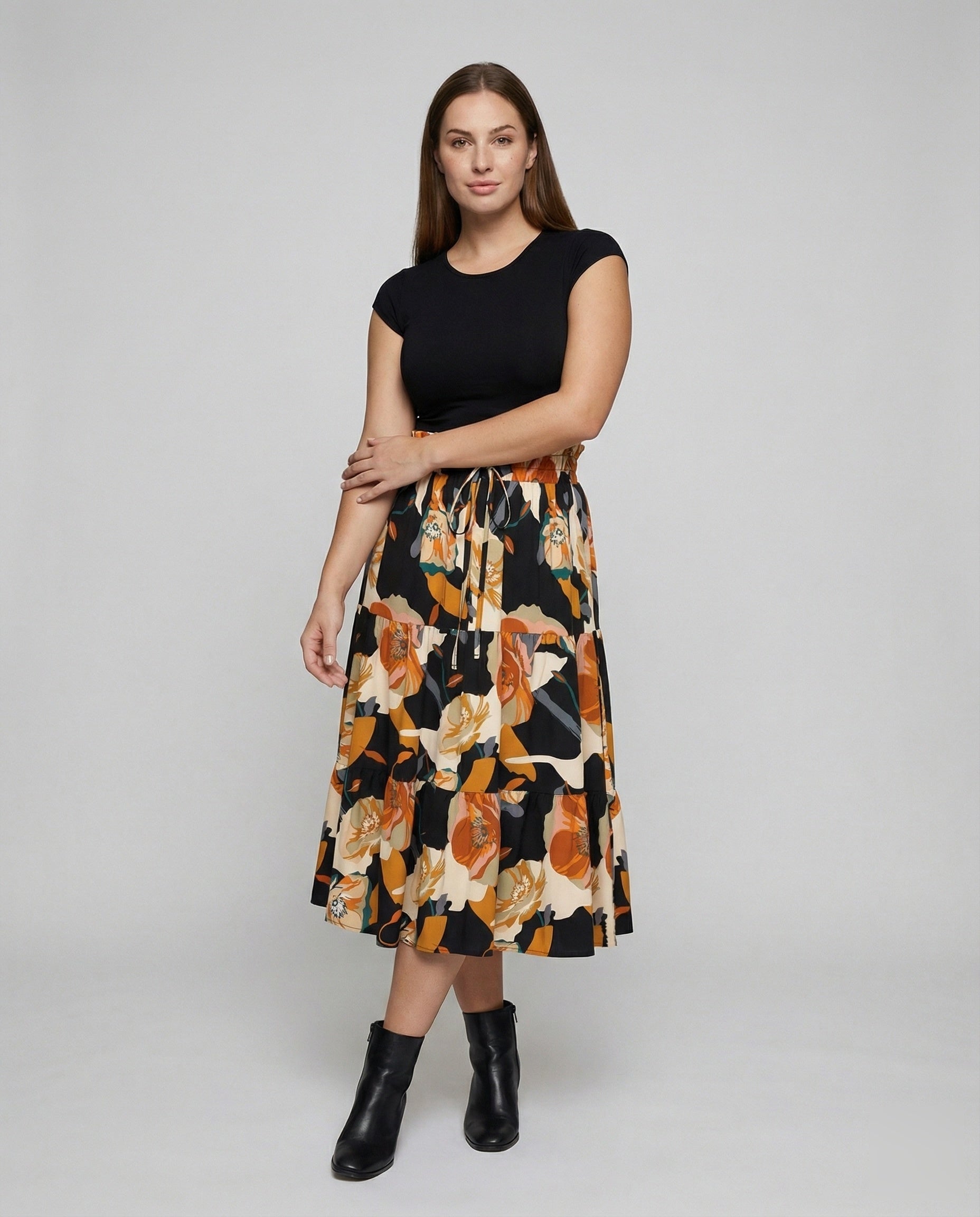 Damen Stufenrock Lang Paperbag-Taille - Norvielle