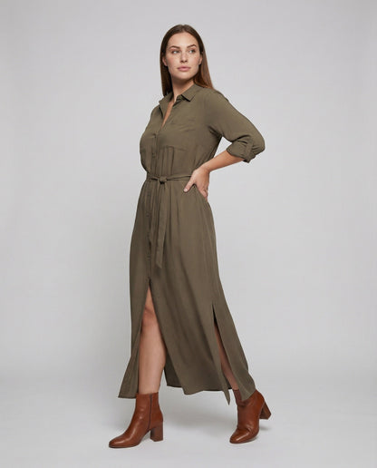 Damen Hemdjackenkleid Leder Gürtel - Norvielle