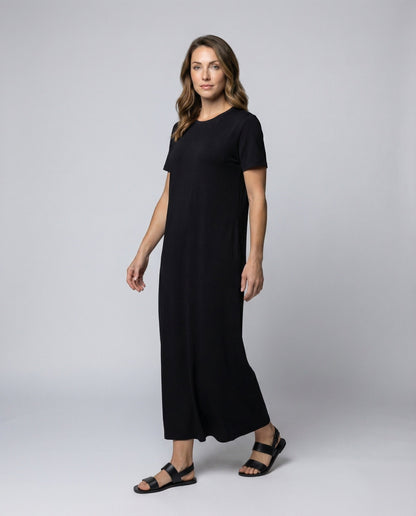 Damen Maxikleid aus Baumwolle mit Seitenschlitz Beige - Norvielle