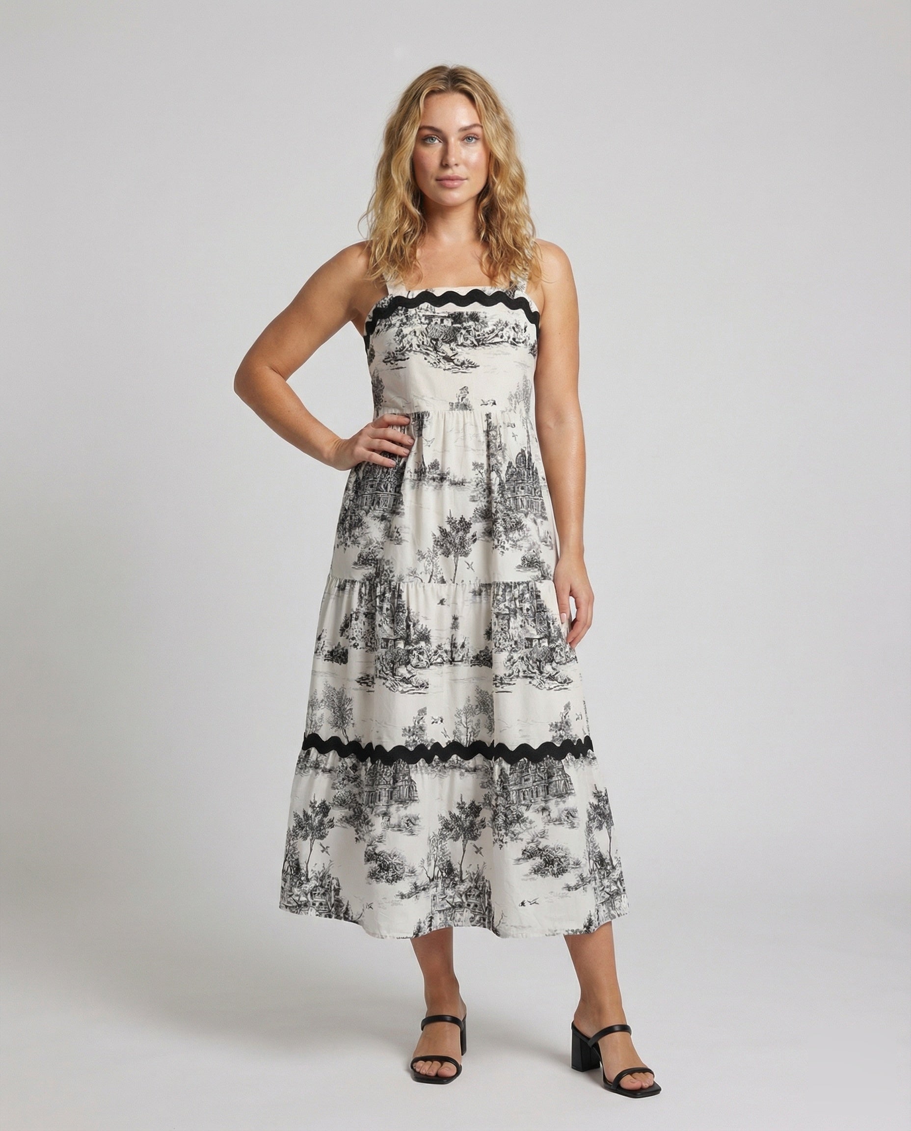 Damen Maxikleid Ländliches Motiv Zierborte - Norvielle