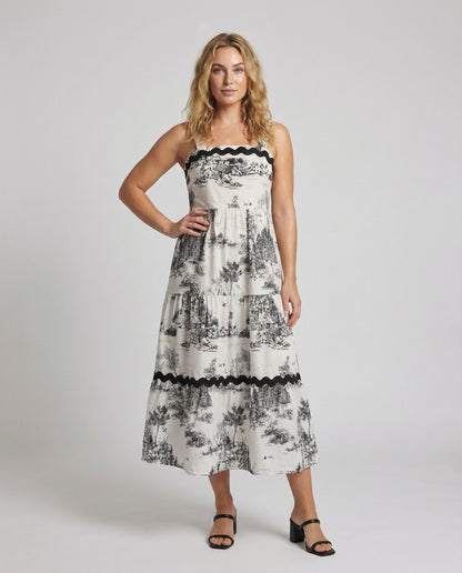 Damen Maxikleid Ländliches Motiv Zierborte - Norvielle
