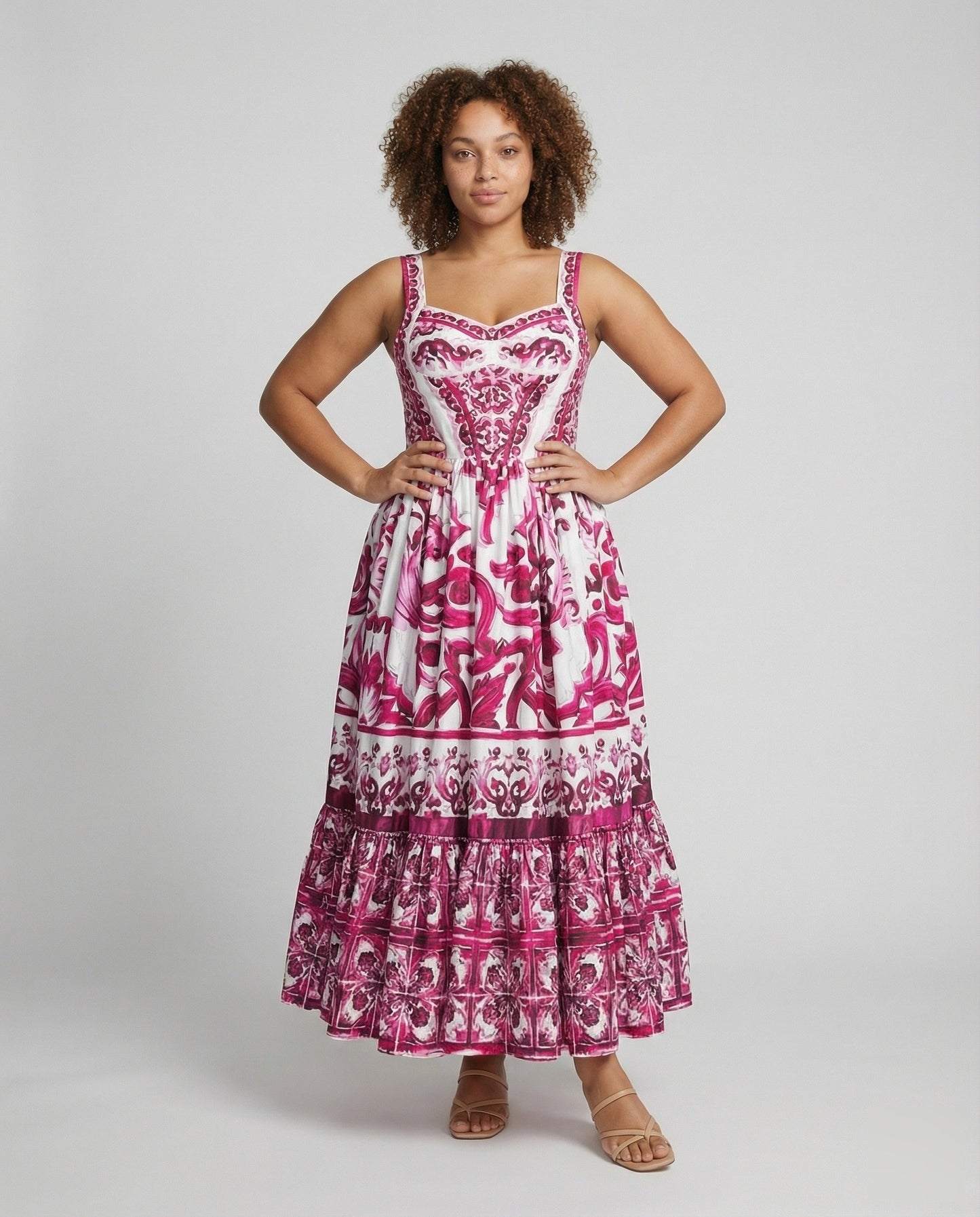 Damen Maxikleid Mediterran Stufenvolant - Norvielle