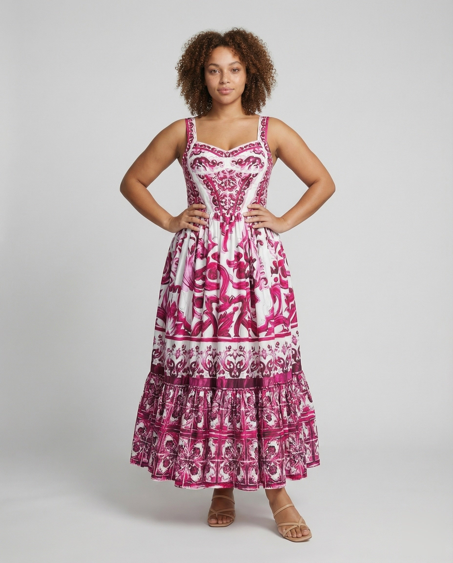 Damen Maxikleid Mediterran Stufenvolant - Norvielle
