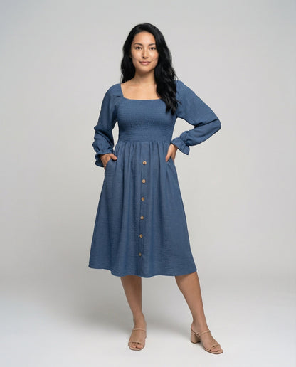 Damen Midikleid Smokoberteil Ballonärmel - Norvielle