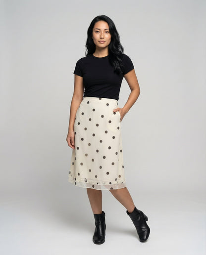 Damen Midirock Vintage Pünktchen Schwarz - Norvielle