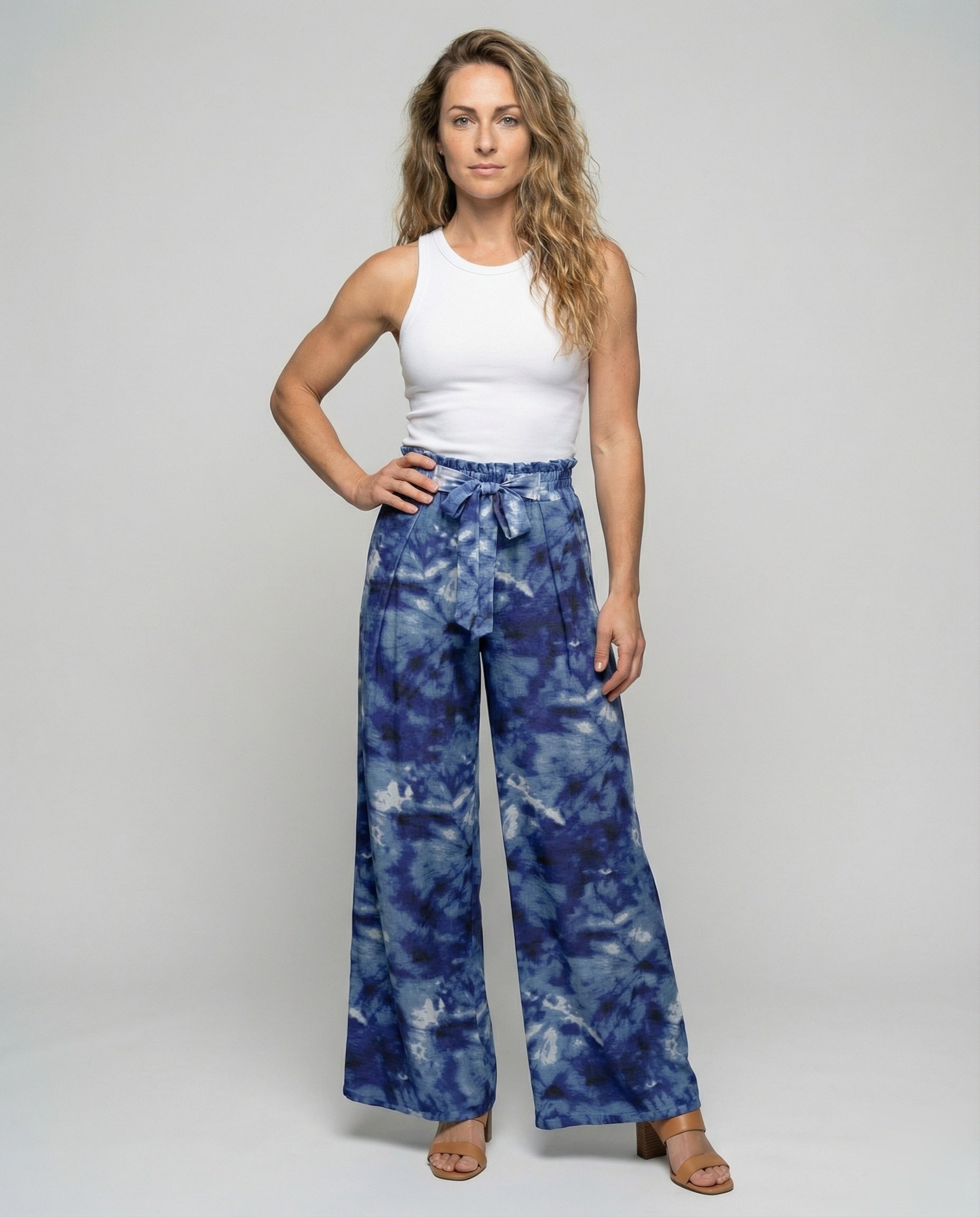 Damen Palazzohose Fließend Mit Bindegürtel - Norvielle