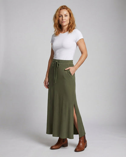 Damen Maxirock Fließend Jersey Plissee - Norvielle