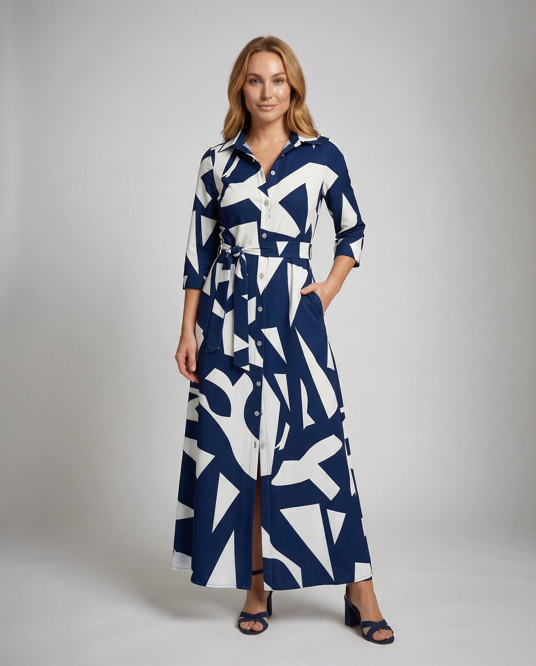 Damen Maxikleid Geometrisches Muster Lang - Norvielle