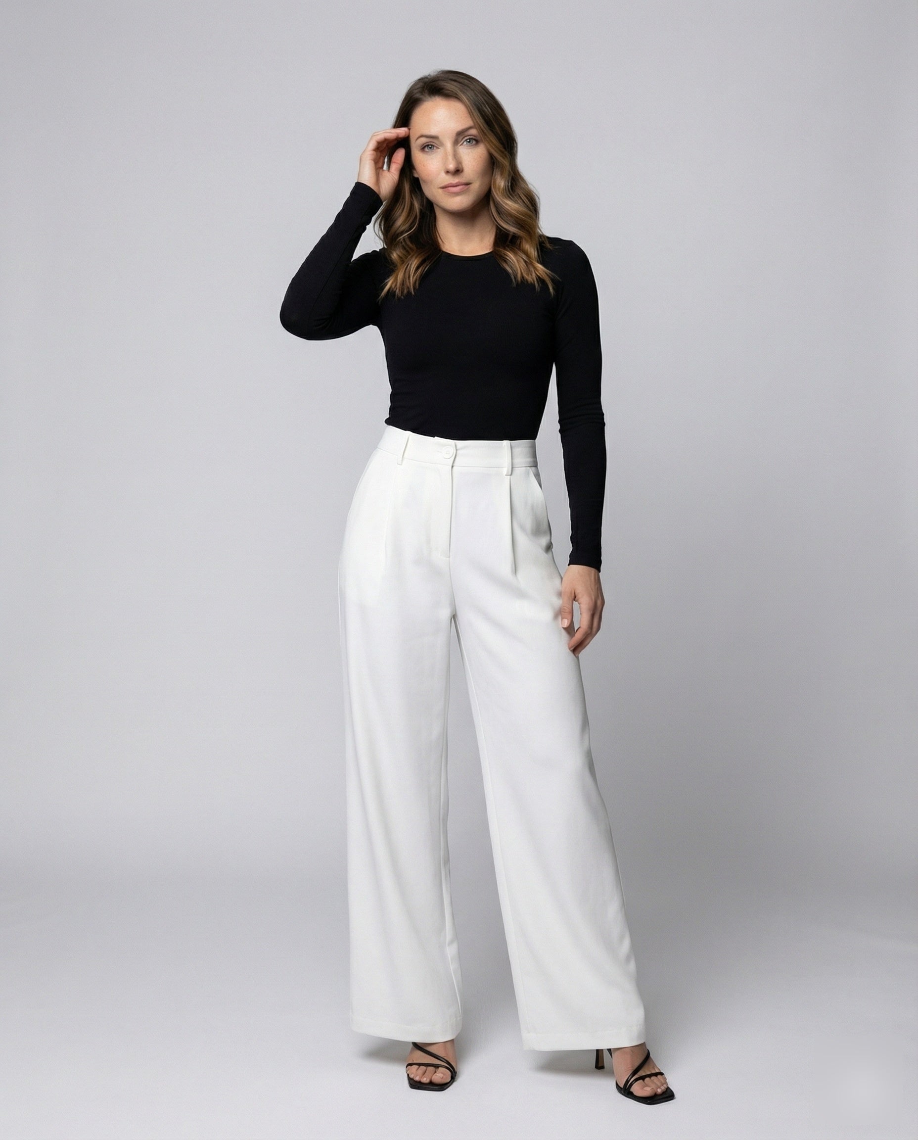 Damen Palazzo-Hose Hochgeschnitten Bundfalten Schwarz - Norvielle