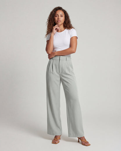 Damen Weite Stoffhose Mit Frontfalten Hochgeschnitten Beige - Norvielle