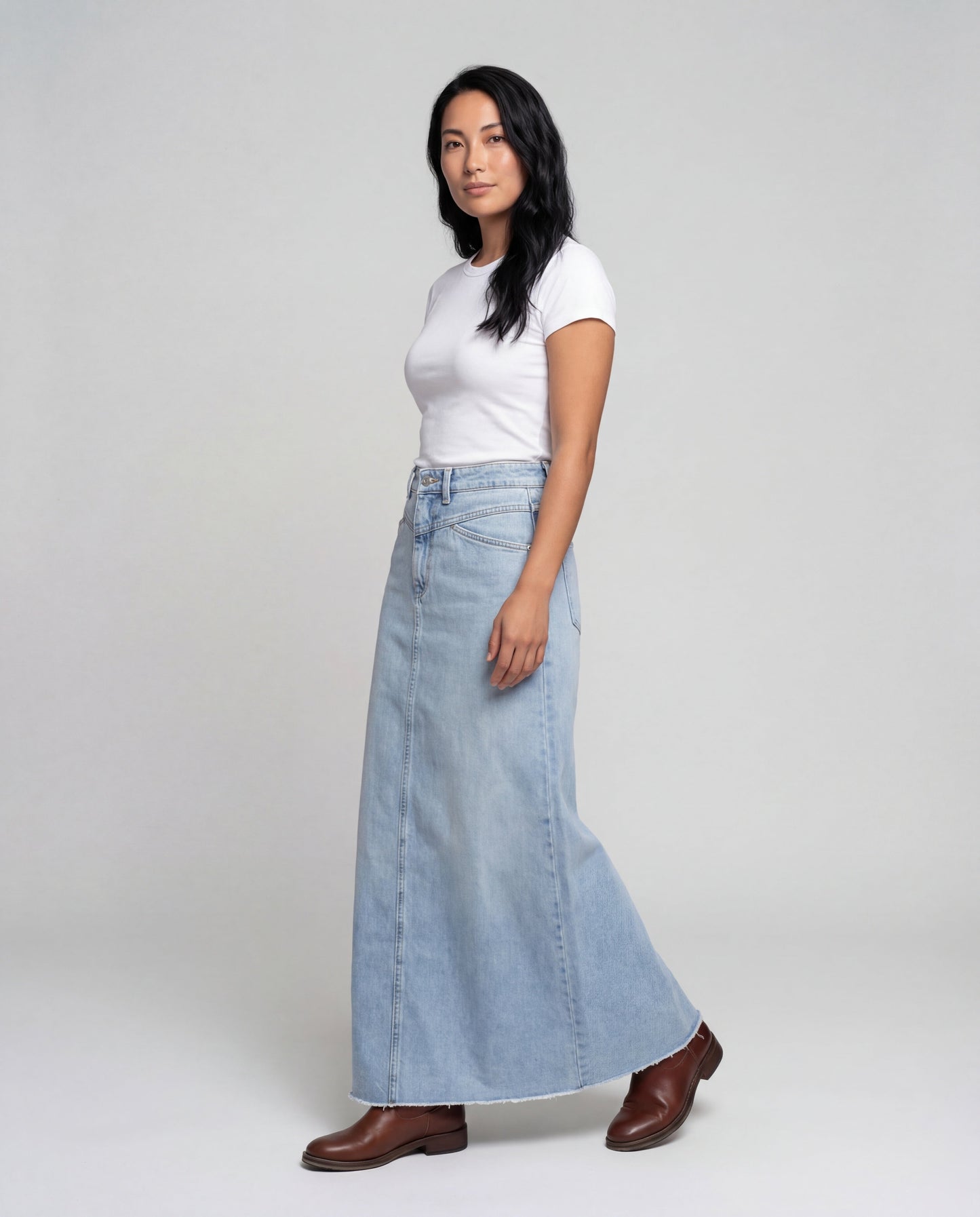 Damen Maxi Denimrock Hochgeschnitten Knopfleiste - Norvielle