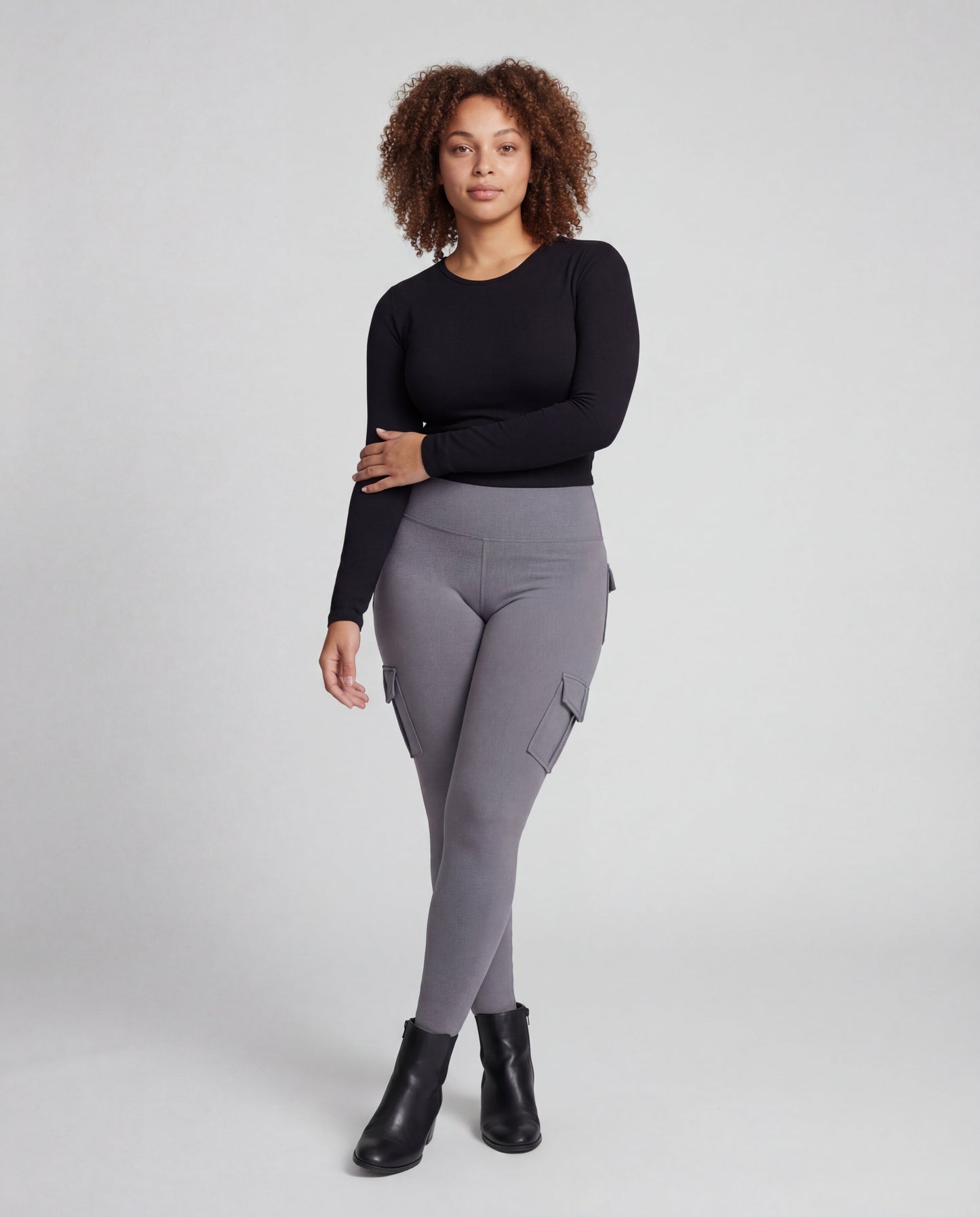 Damen Hochtaillierte Leggings Cargotaschen Schwarz - Norvielle