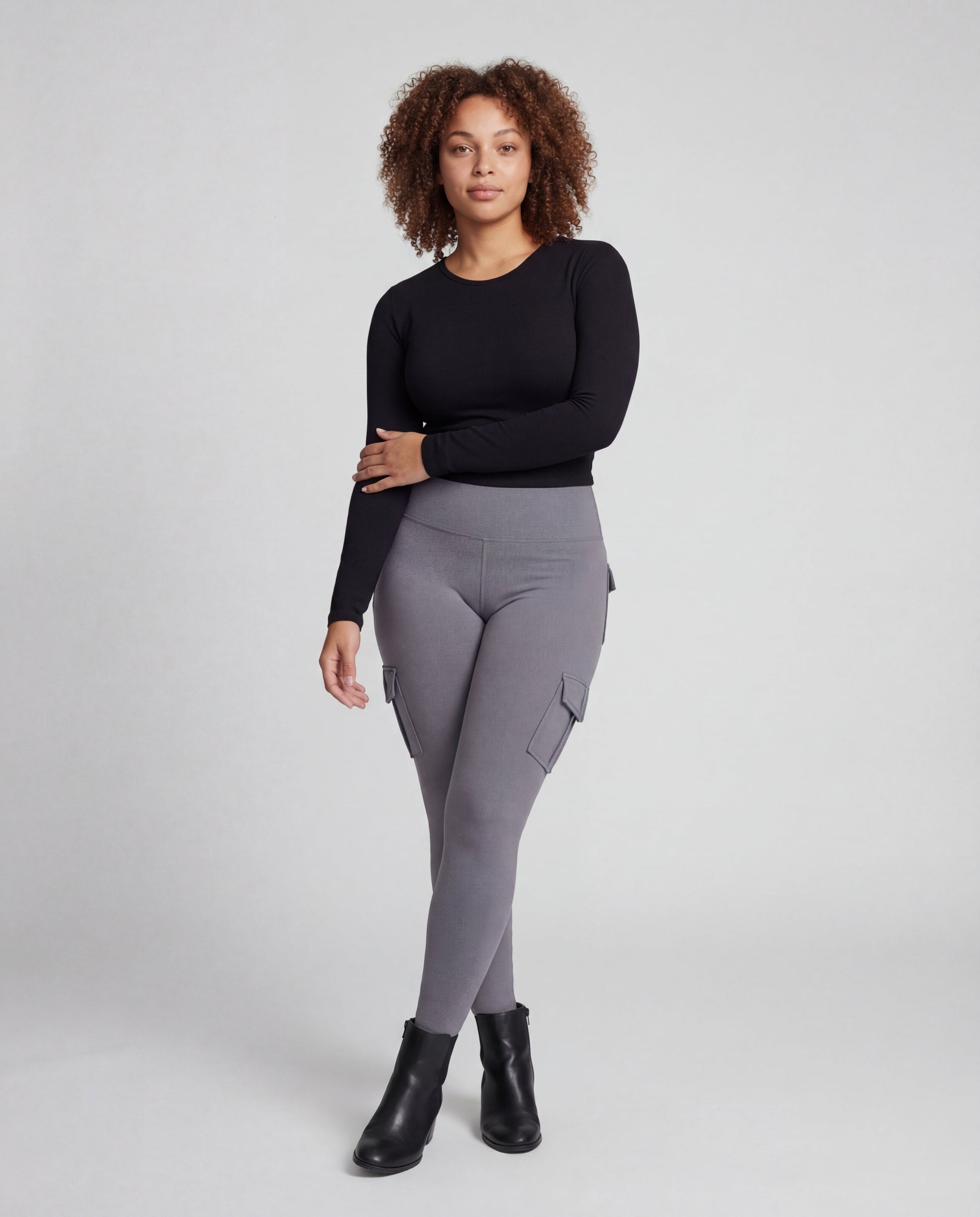 Damen Hochtaillierte Leggings Cargotaschen Schwarz - Norvielle