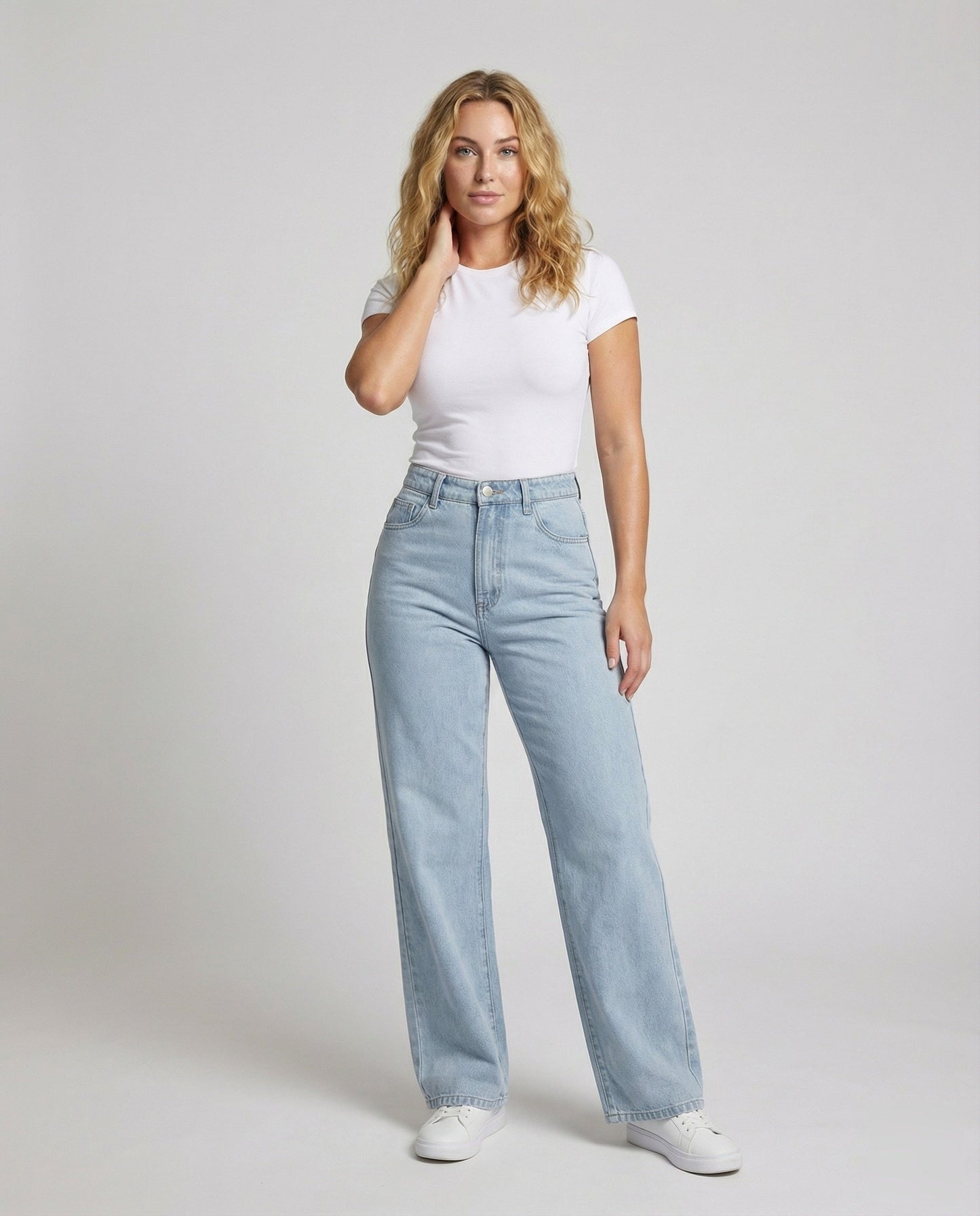 Damen hochtaillierte weite Jeans mit Taschenstil - Norvielle