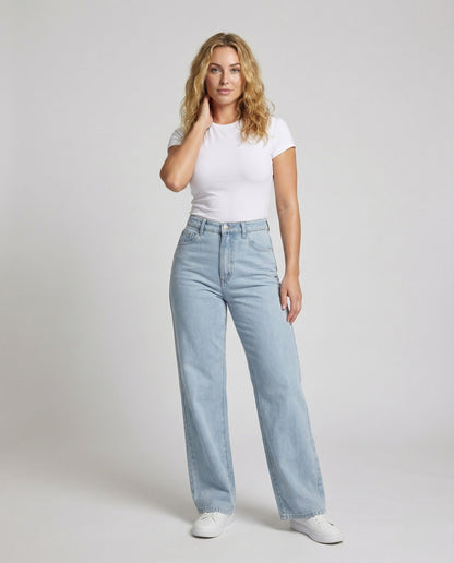 Damen hochtaillierte weite Jeans mit Taschenstil - Norvielle