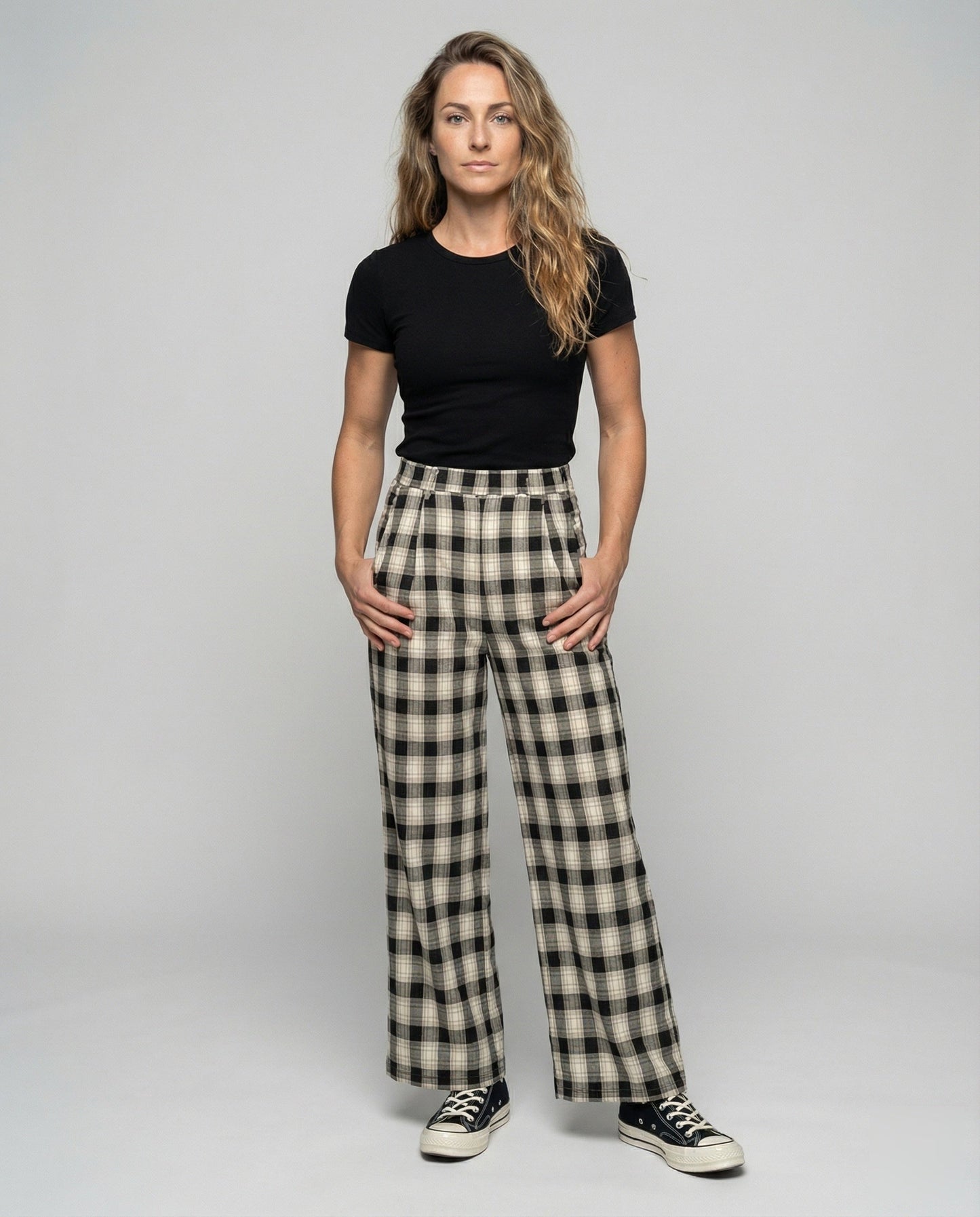 Damen Karohose Minimal-Check Elastikbund - Norvielle