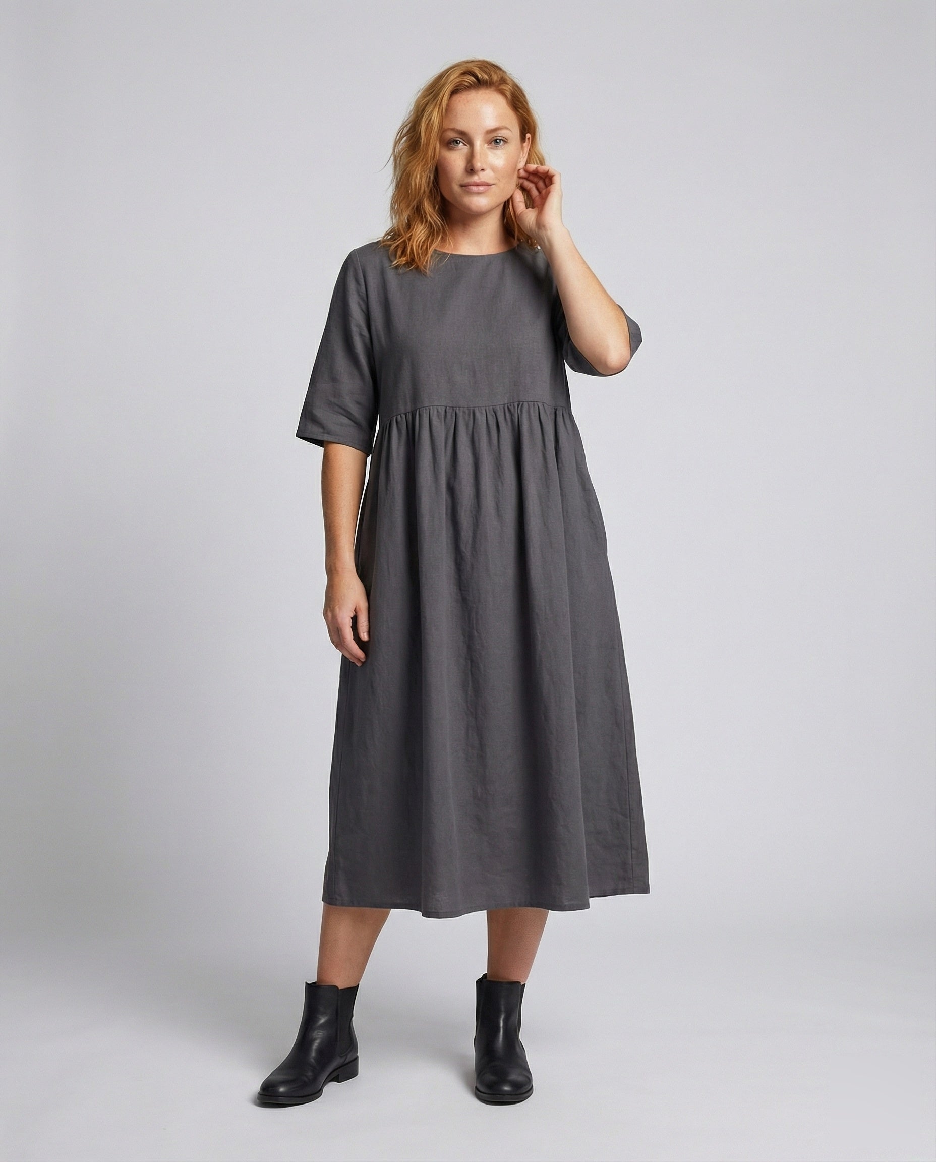 Damen Maxikleid Leinenoptik Quadratausschnitt - Norvielle