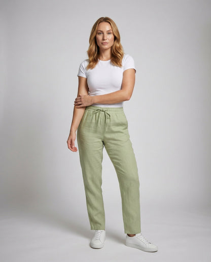 Damen Loungehose Leicht Baumwolle Umschlag Abschluss Beige - Norvielle