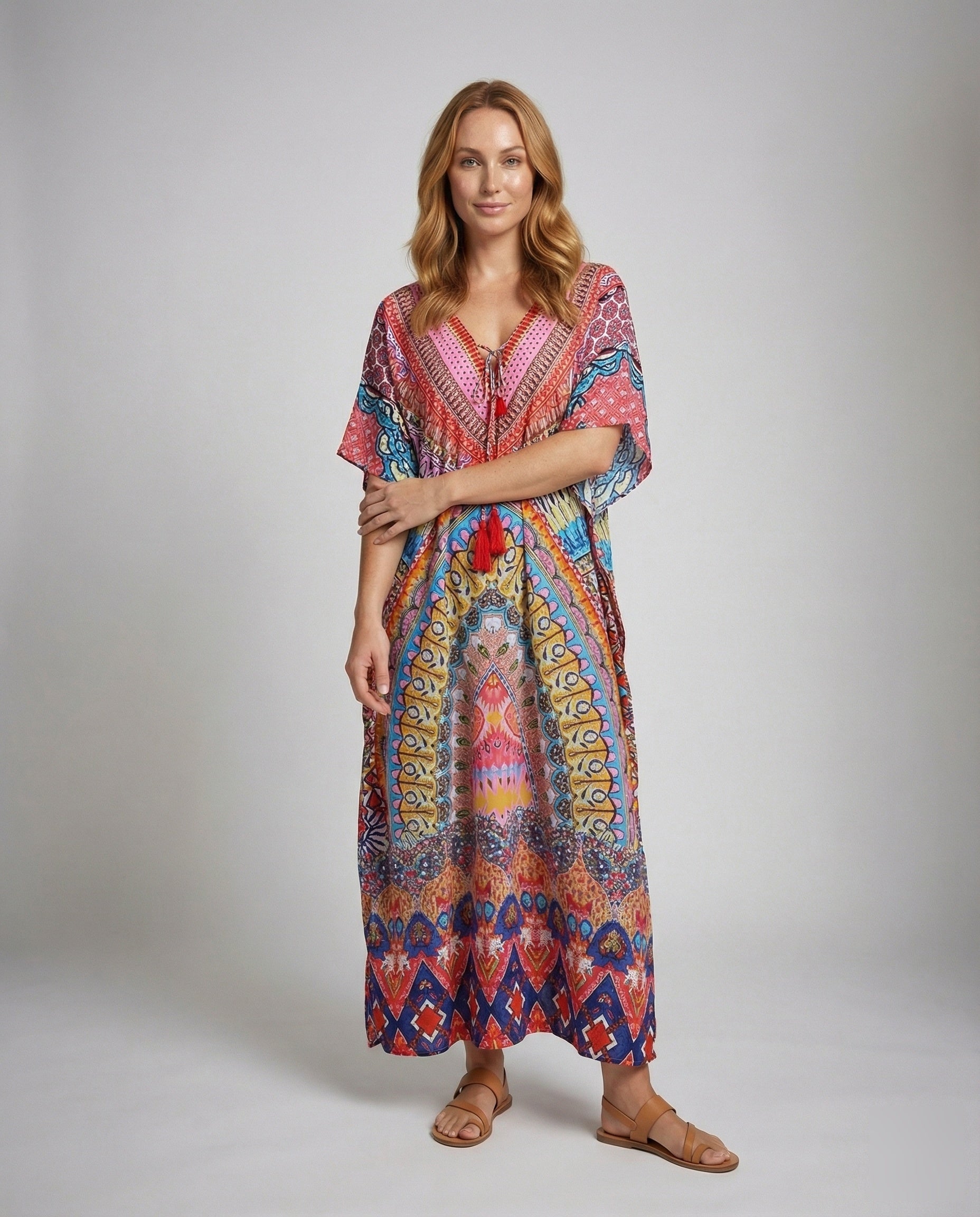 Damen Luftiger Kaftan Maxikleid Kimonoärmel - Norvielle