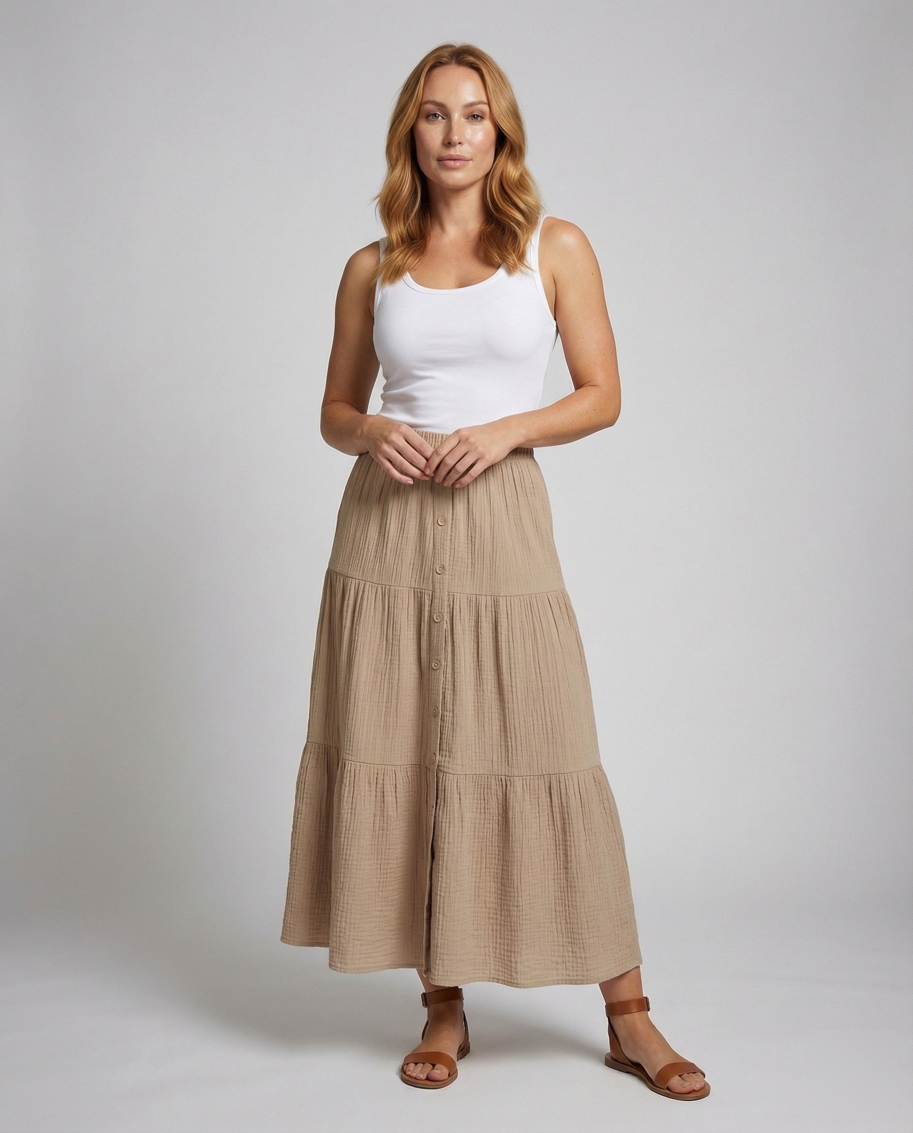 Damen Maxirock Crinkle-Struktur Leicht - Norvielle