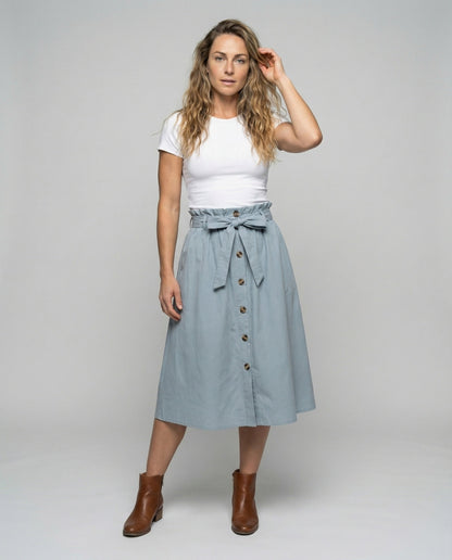 Damen Midirock Natürliche Leinenoptik - Norvielle