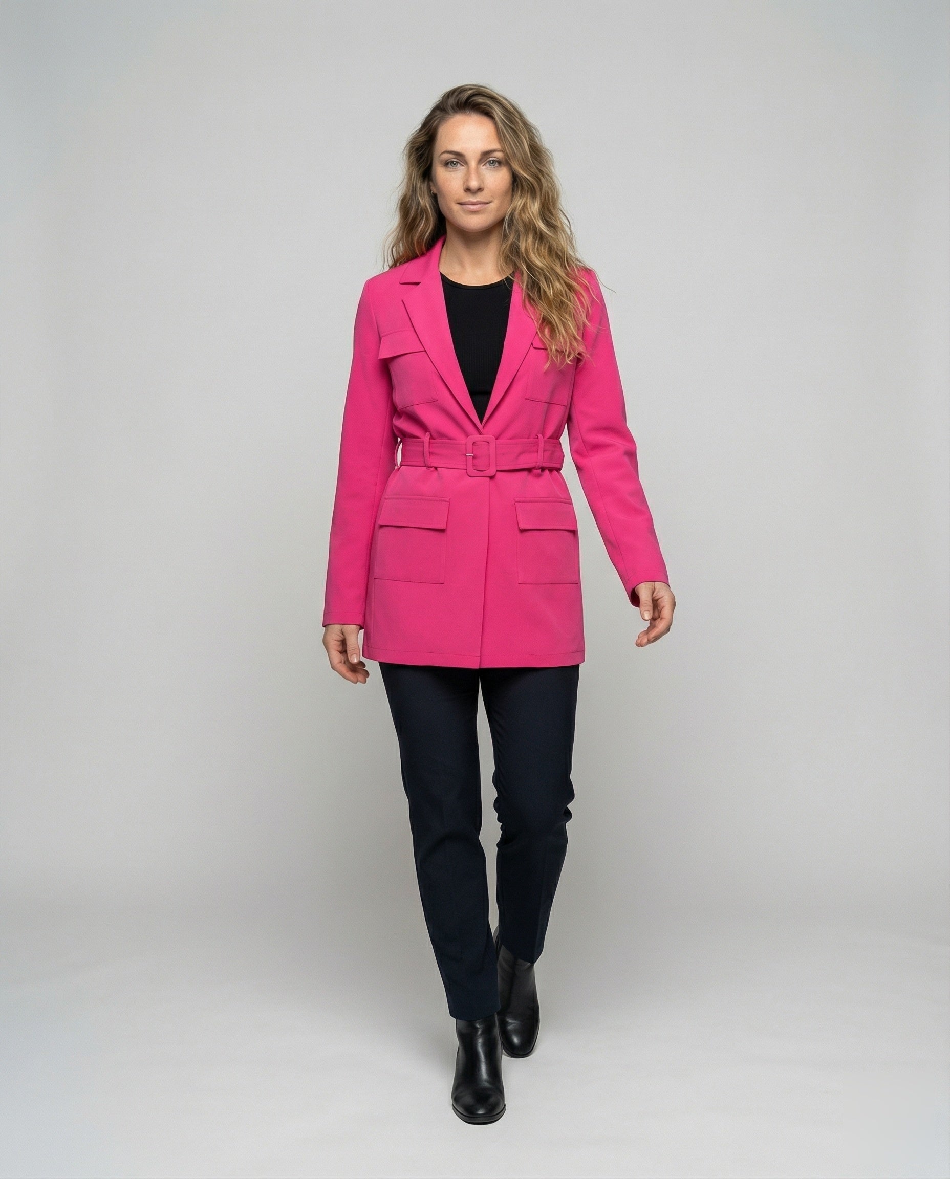 Damen Blazer Mantel Quadratgürtel Wollblazer Schwarz - Norvielle