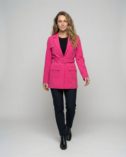 Damen Blazer Mantel Quadratgürtel Wollblazer Schwarz - Norvielle