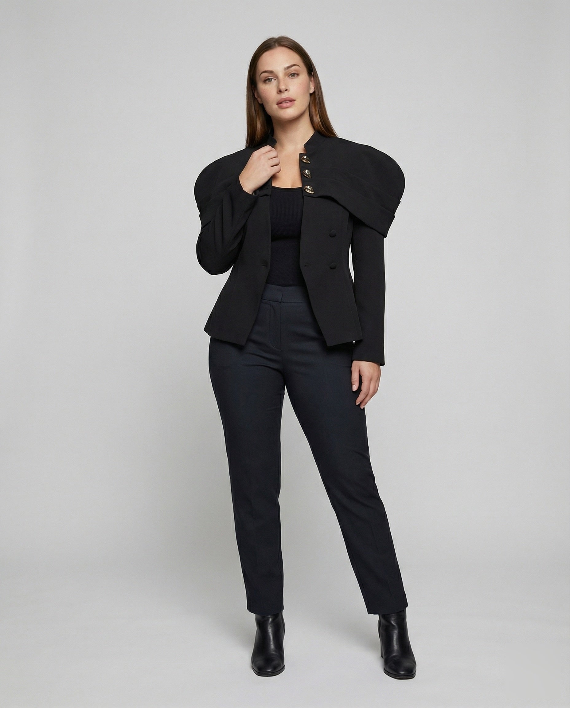 Damen Designer Blazer Schultercape Schwarz - Norvielle