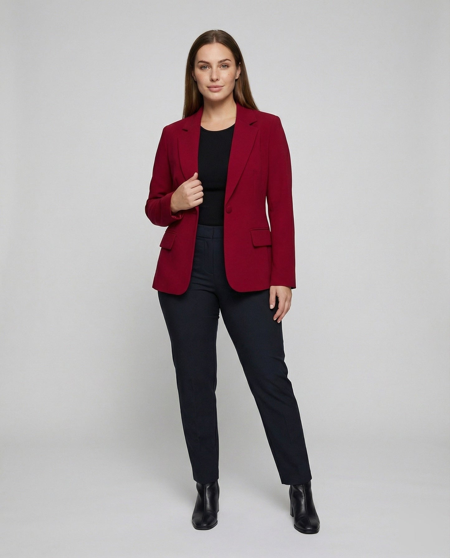 Damen Einreiher Blazer Geschwungener Saum Schwarz - Norvielle