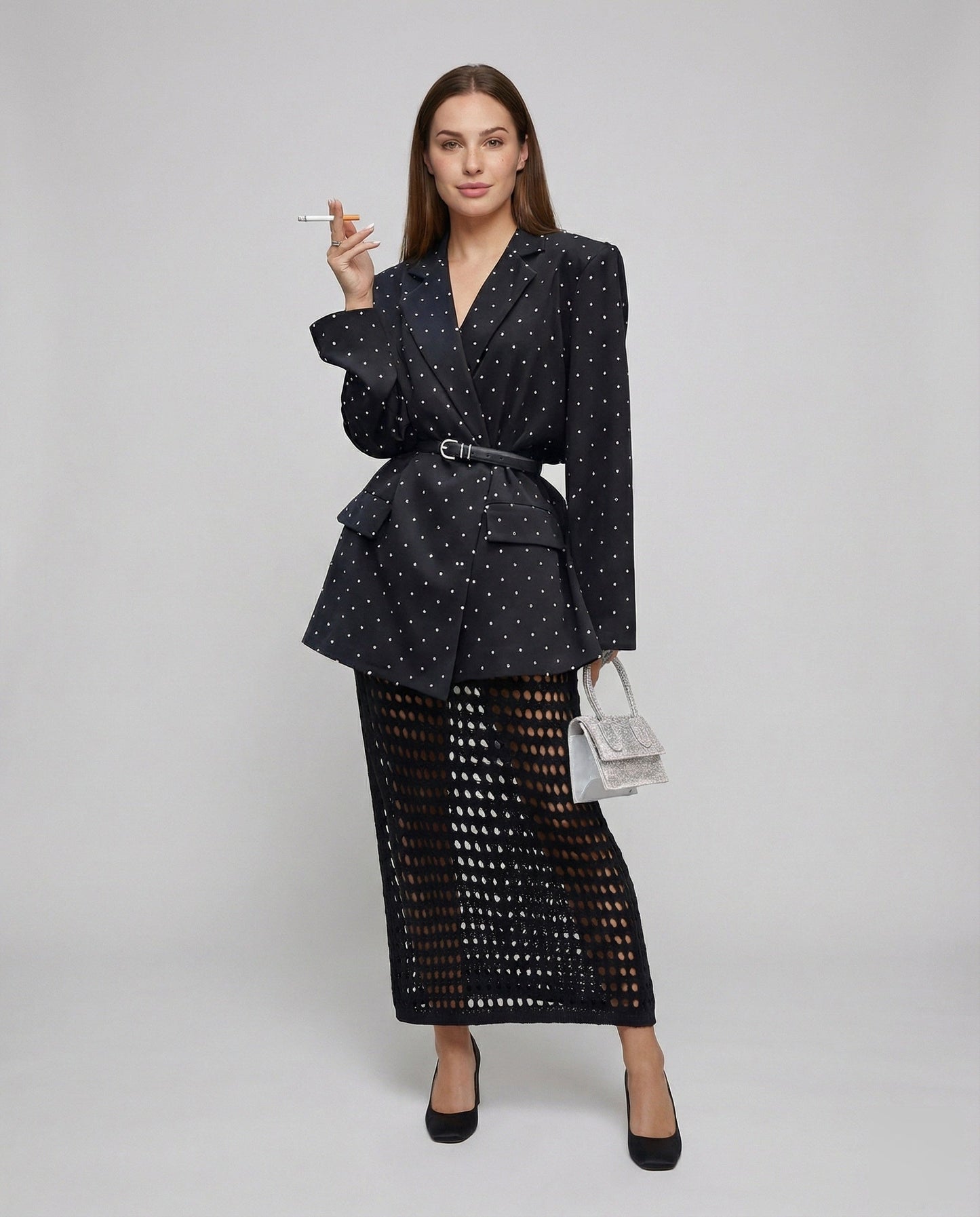 Damen Blazer Punktstruktur Vielschichtig Schwarz - Norvielle