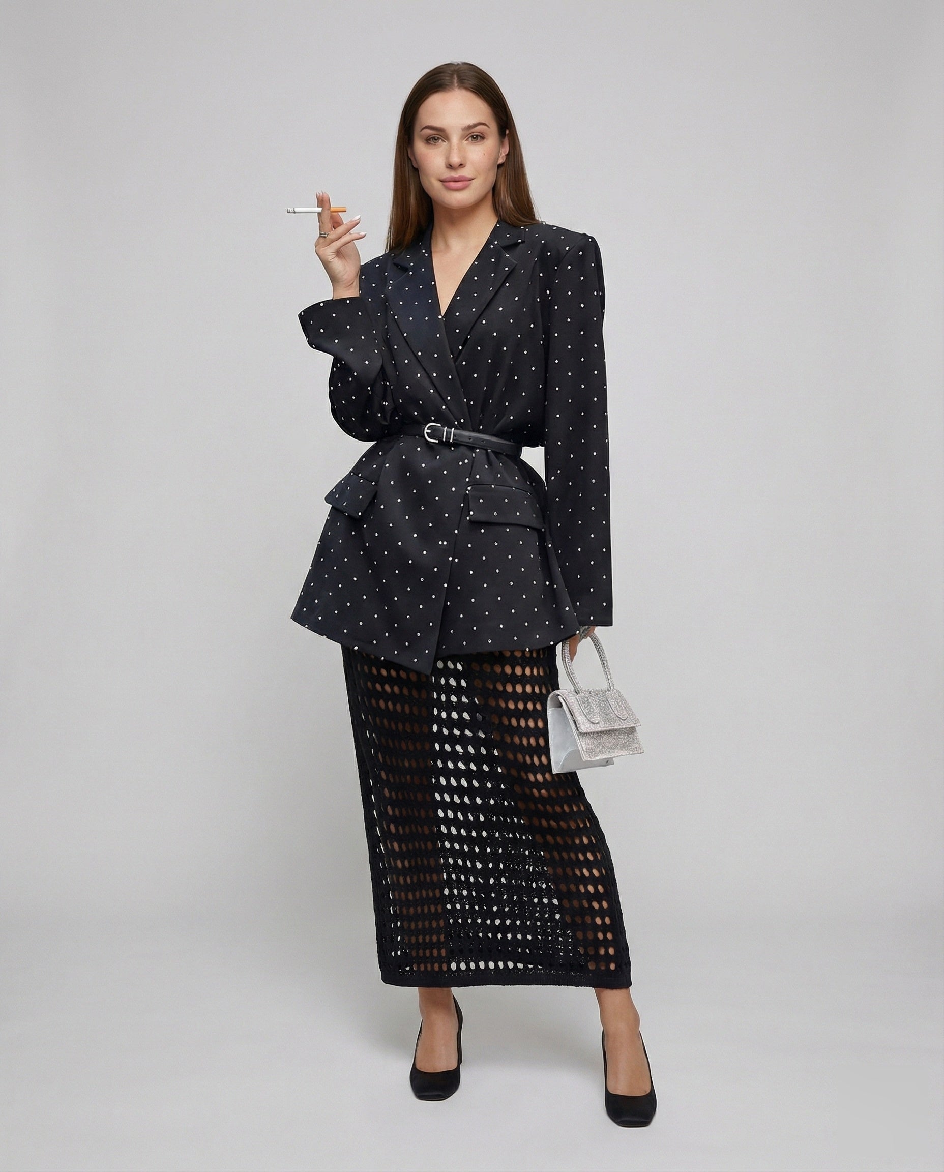 Damen Blazer Punktstruktur Vielschichtig Schwarz - Norvielle