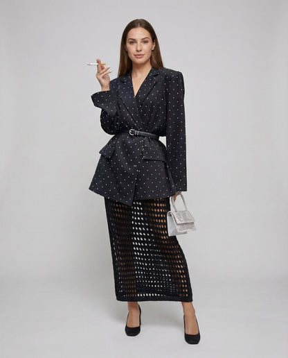 Damen Blazer Punktstruktur Vielschichtig Schwarz - Norvielle