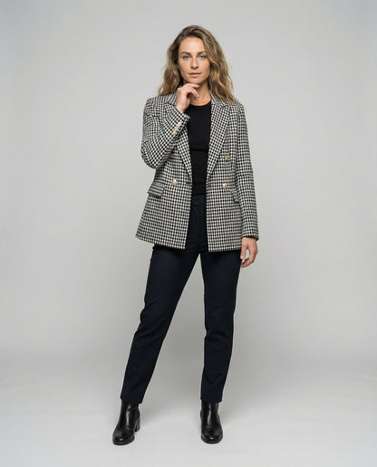 Damen Blazer Doppelreiher Hahnentritt-Optik Schwarz - Norvielle