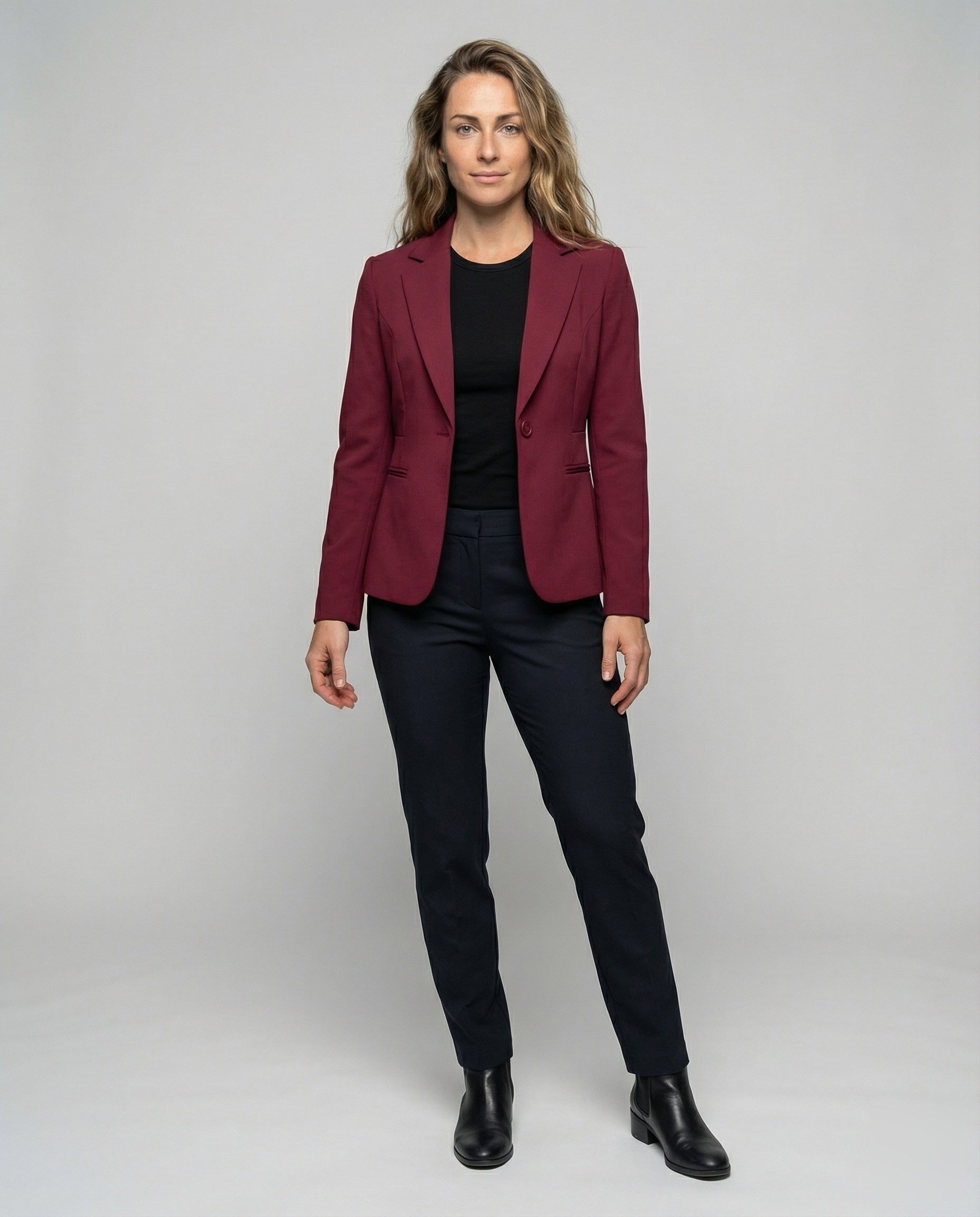 Damen Kurzblazer Dreiviertelarm Wollblazer Schwarz - Norvielle