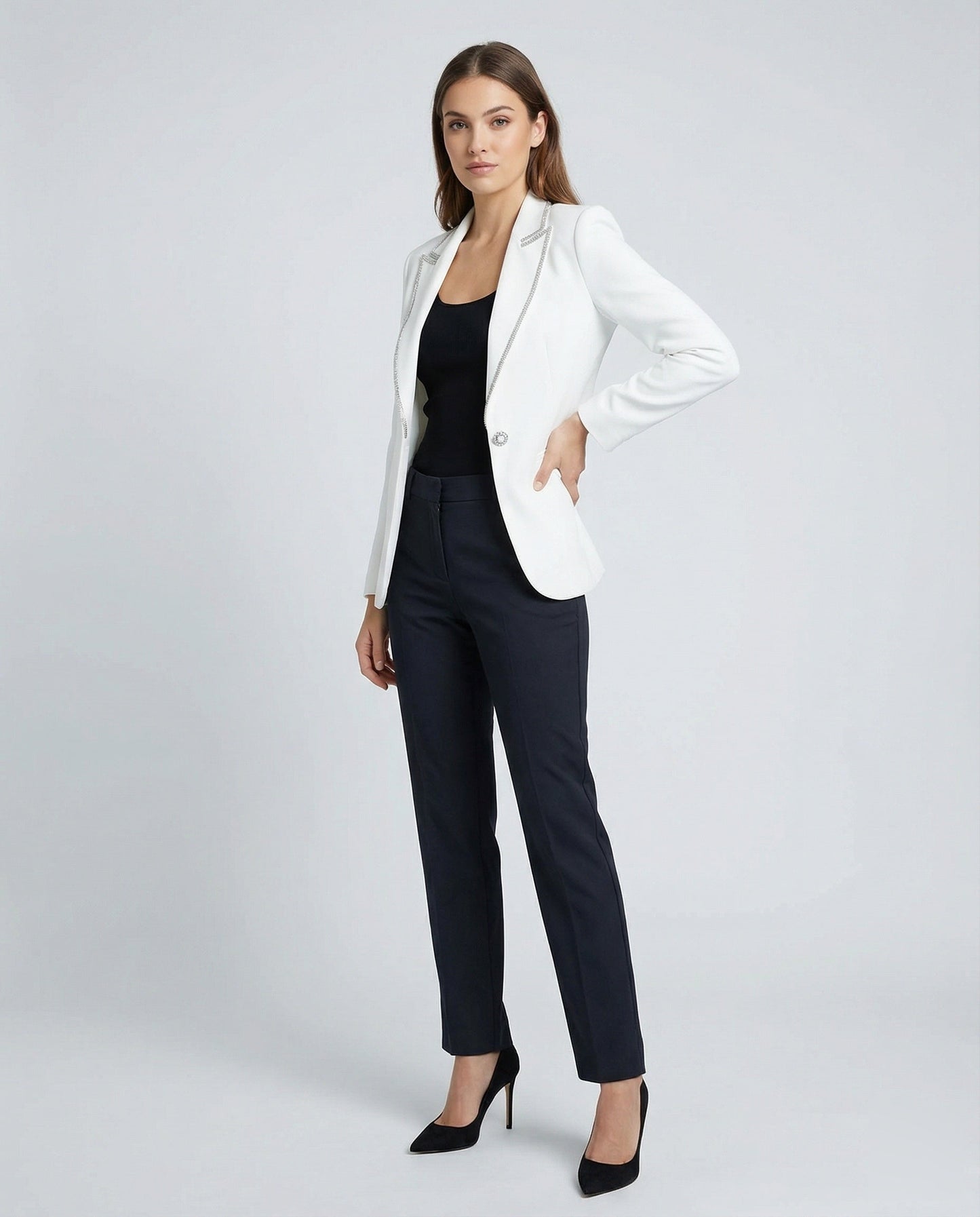 Damen Satinblazer mit Strasssteinen Schwarz - Norvielle