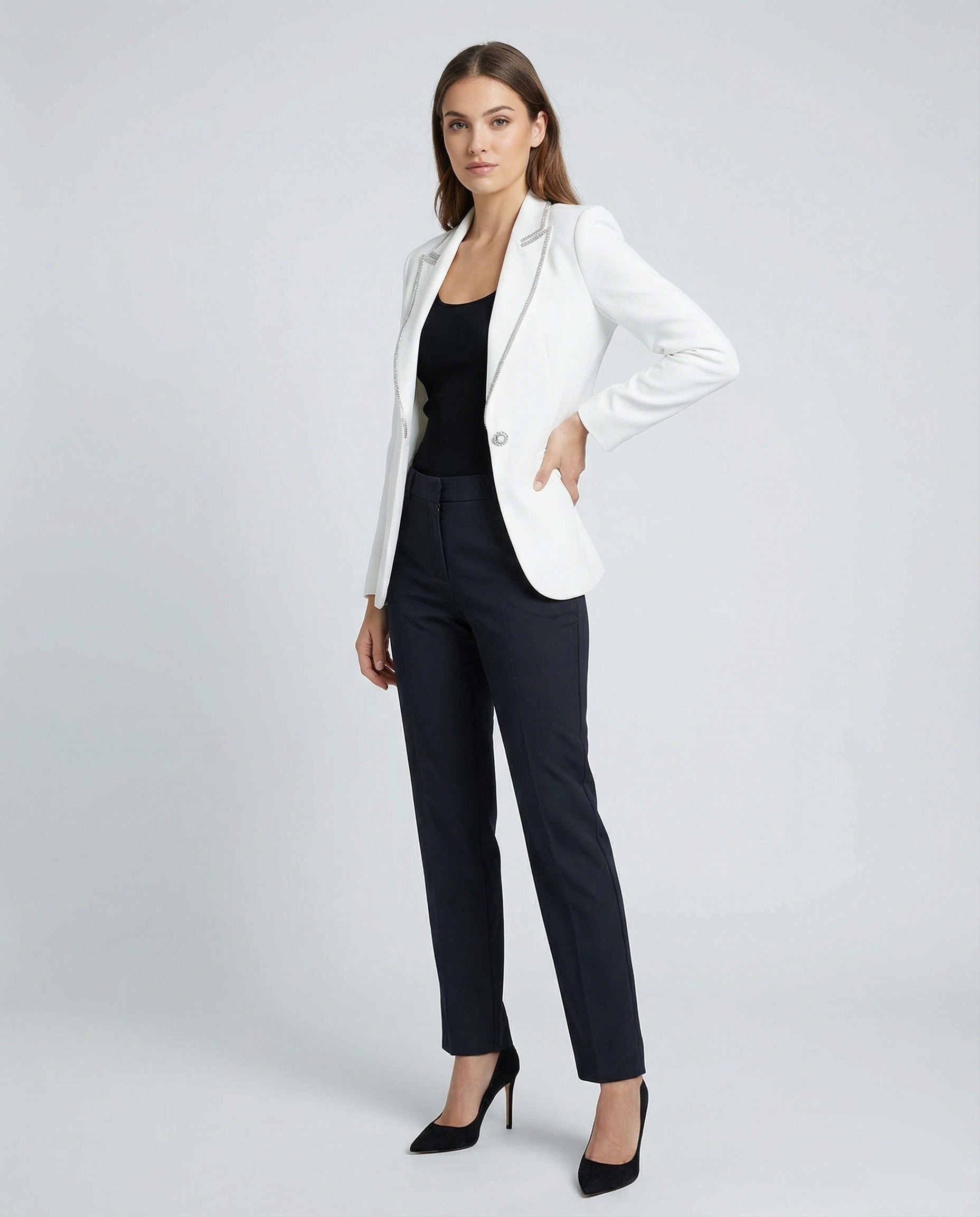 Damen Satinblazer mit Strasssteinen Schwarz - Norvielle