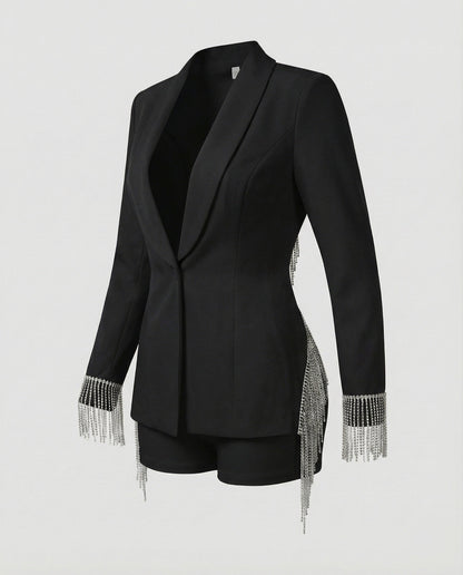 Damen Strass Blazer Shorts Set Party