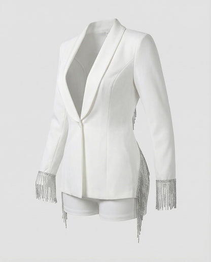 Damen Strass Blazer Shorts Set Party
