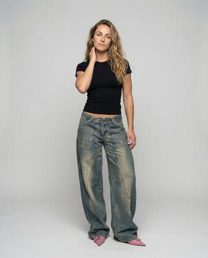 Damen Relaxed Fit Weitbein Jeans Hose - Norvielle