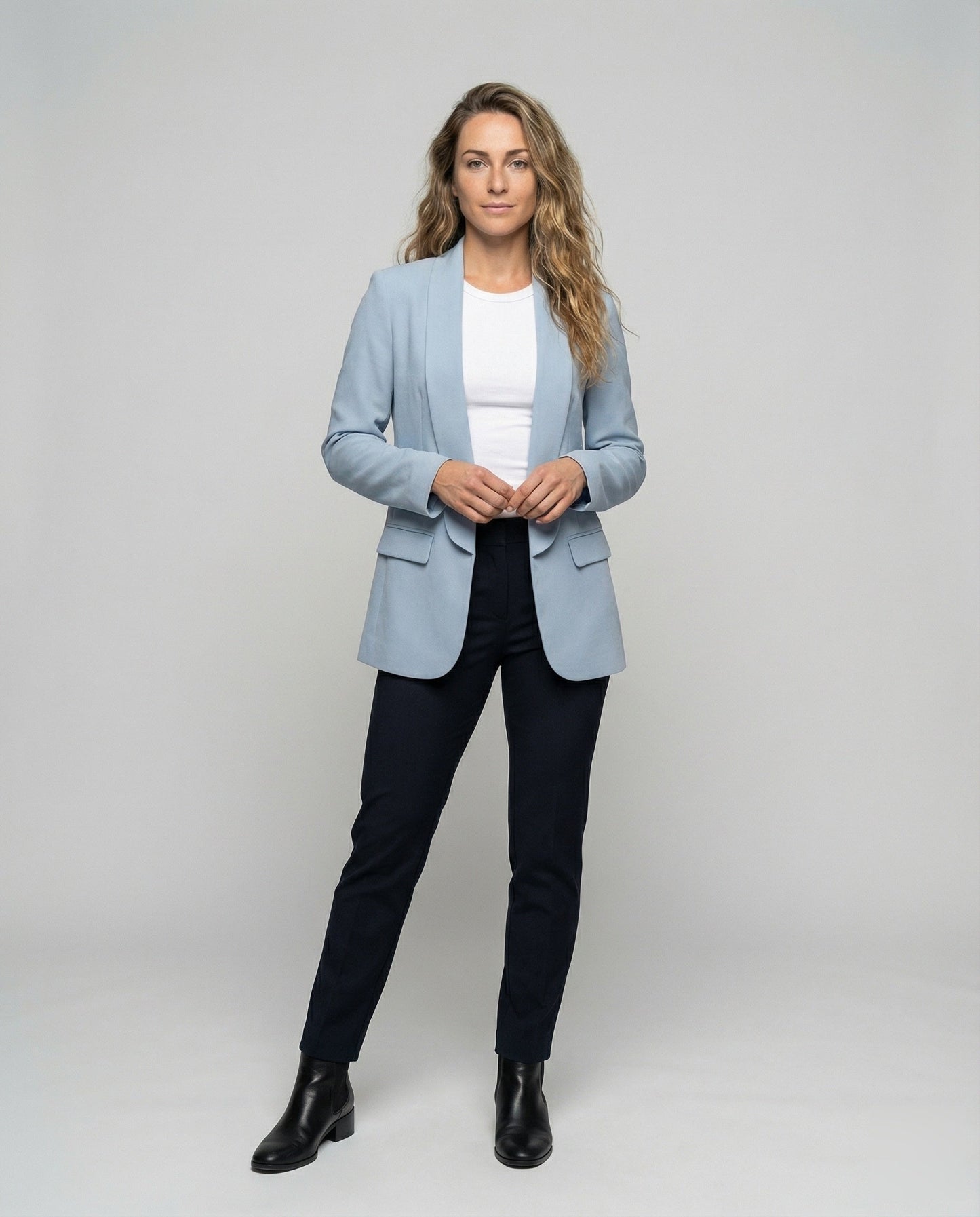 Damen Longblazer Fließend Schalkante Schwarz - Norvielle