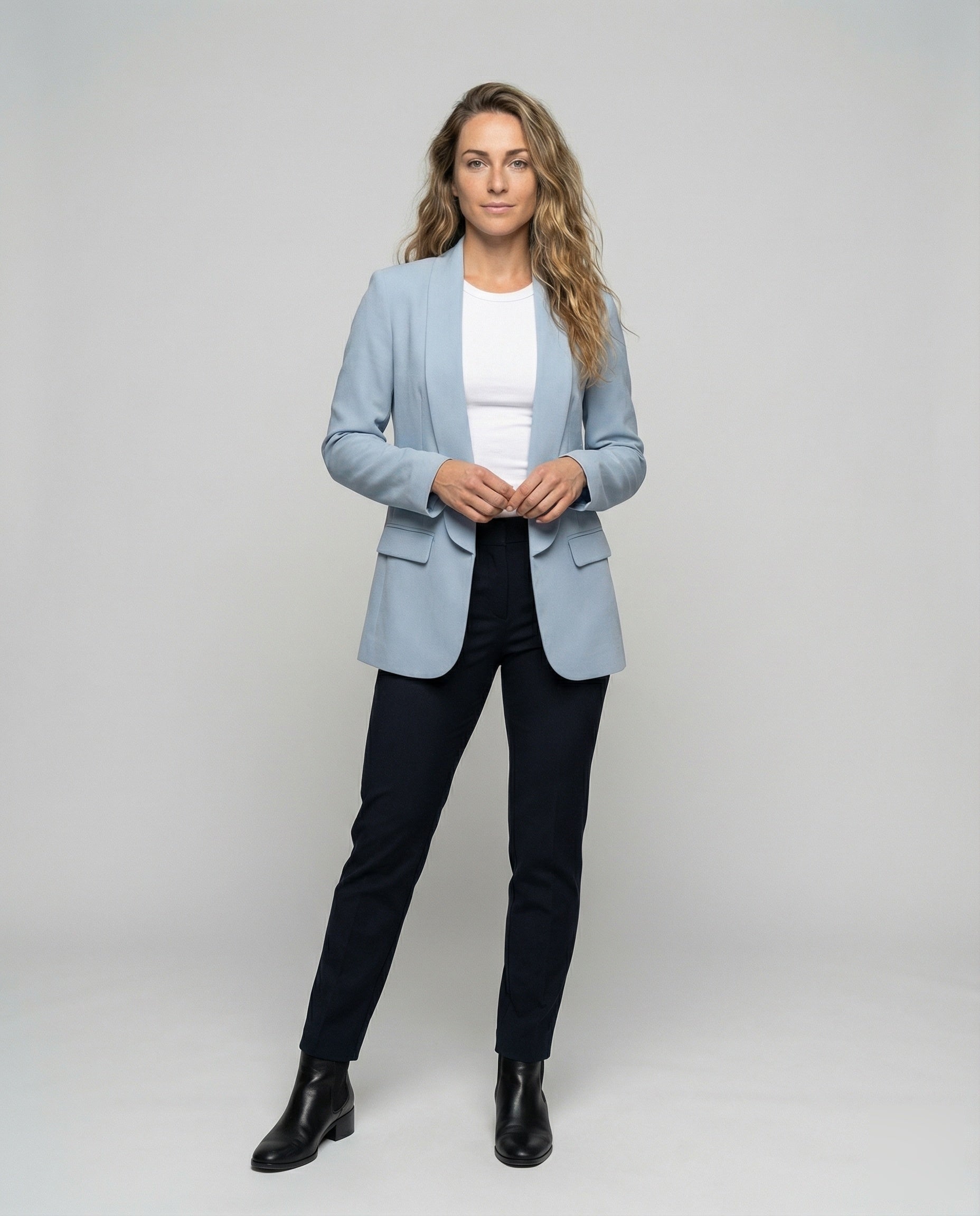 Damen Longblazer Fließend Schalkante Schwarz - Norvielle