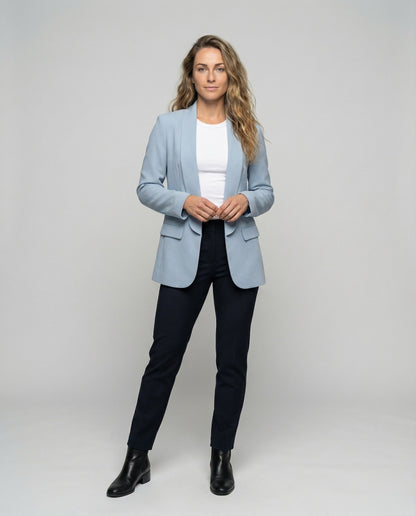 Damen Longblazer Fließend Schalkante Schwarz - Norvielle