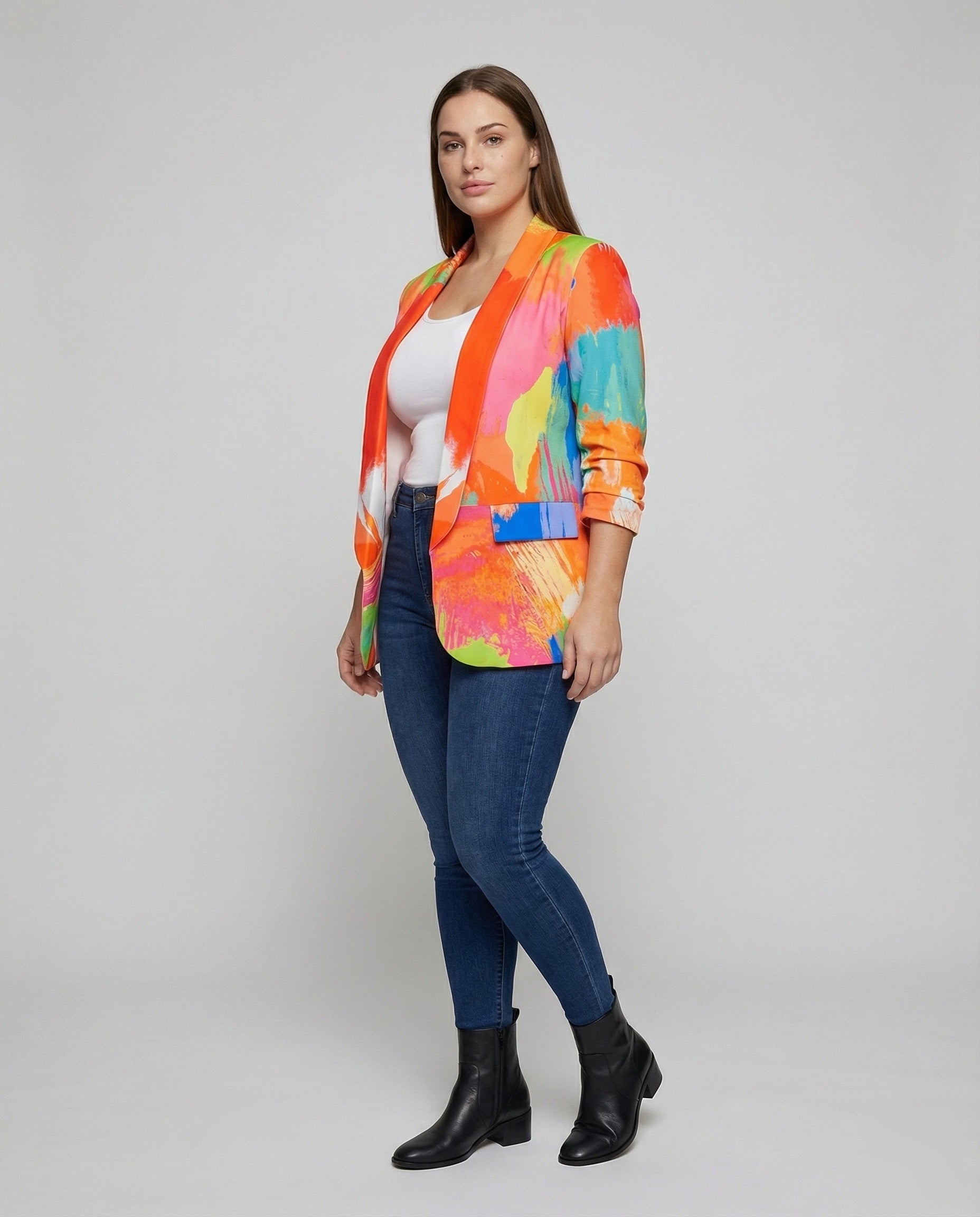 Damen Langblazer Abstrakt-Print Schwarz - Norvielle