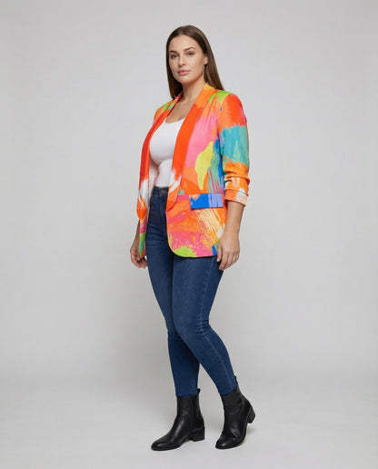 Damen Langblazer Abstrakt-Print Schwarz - Norvielle